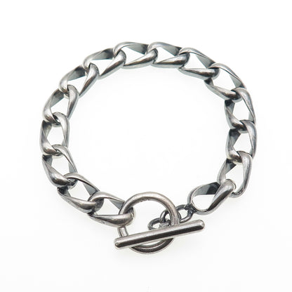 925 Sterling Silver Vintage Mexico Curb Link Oxidized Bracelet 7"