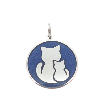 925 Sterling Silver Blue Enamel Mom & Child Cat Minimalist Charm Pendant