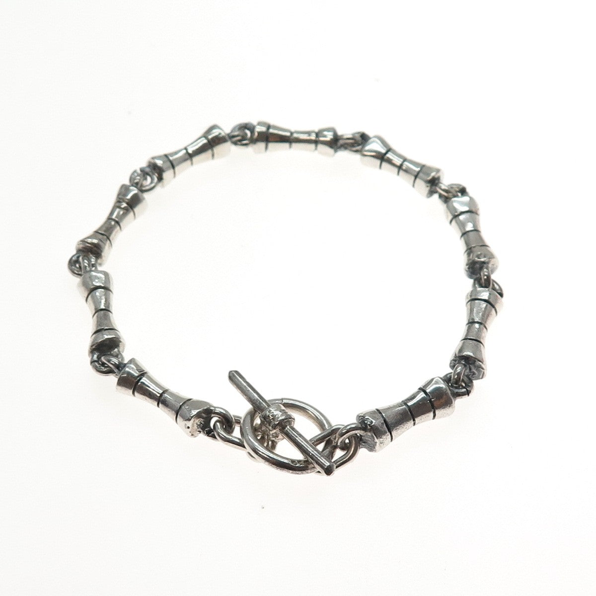 925 Sterling Silver Vintage Modernist Bar Link Oxidized Bracelet 7"