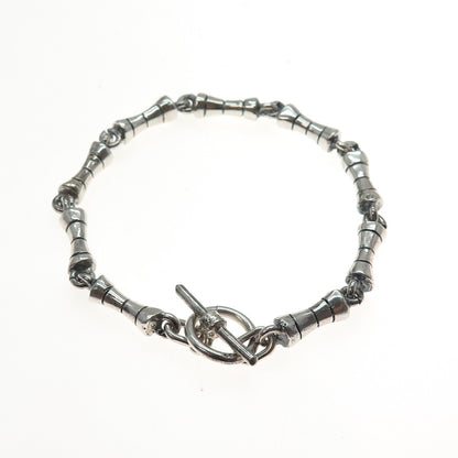 925 Sterling Silver Vintage Modernist Bar Link Oxidized Bracelet 7"