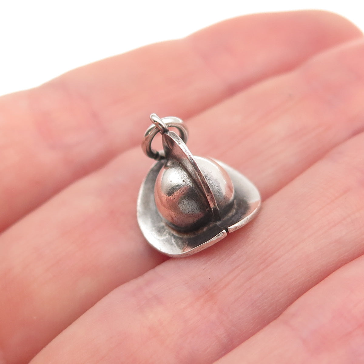 835 Silver Vintage Firefighter Helmet Oxidized 3D Charm Pendant