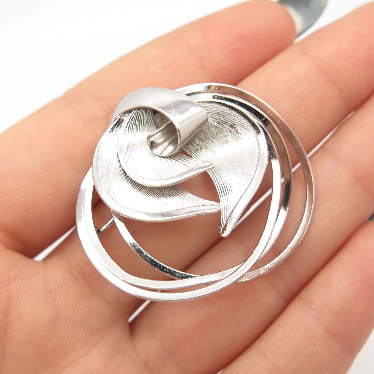 925 Sterling Silver Vintage Carl Art Leaf Striped Pin Brooch