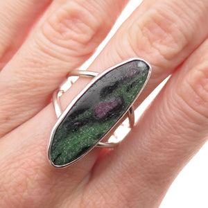 Old Pawn 925 Sterling Silver Vintage Southwestern Ruby in Zoisite Ring Size 7.25
