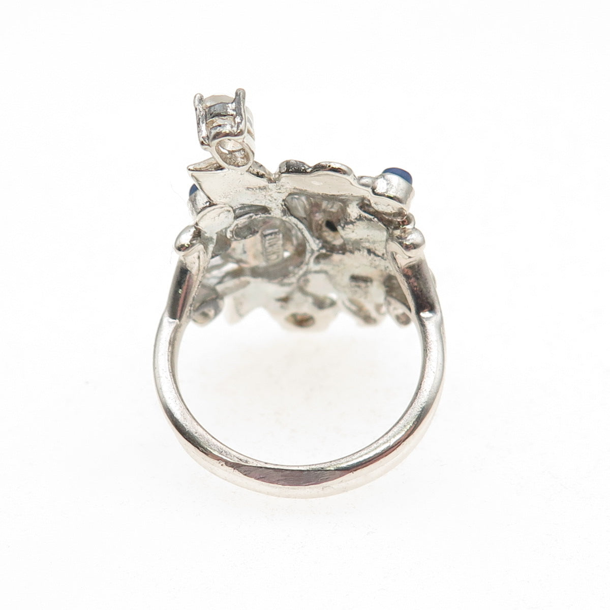 925 Sterling Silver Real Tanzanite & White Topaz Floral Ring Size 7.25