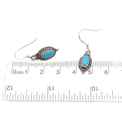925 Sterling Silver Vintage Real Turquoise Oxidized Dangle Earrings