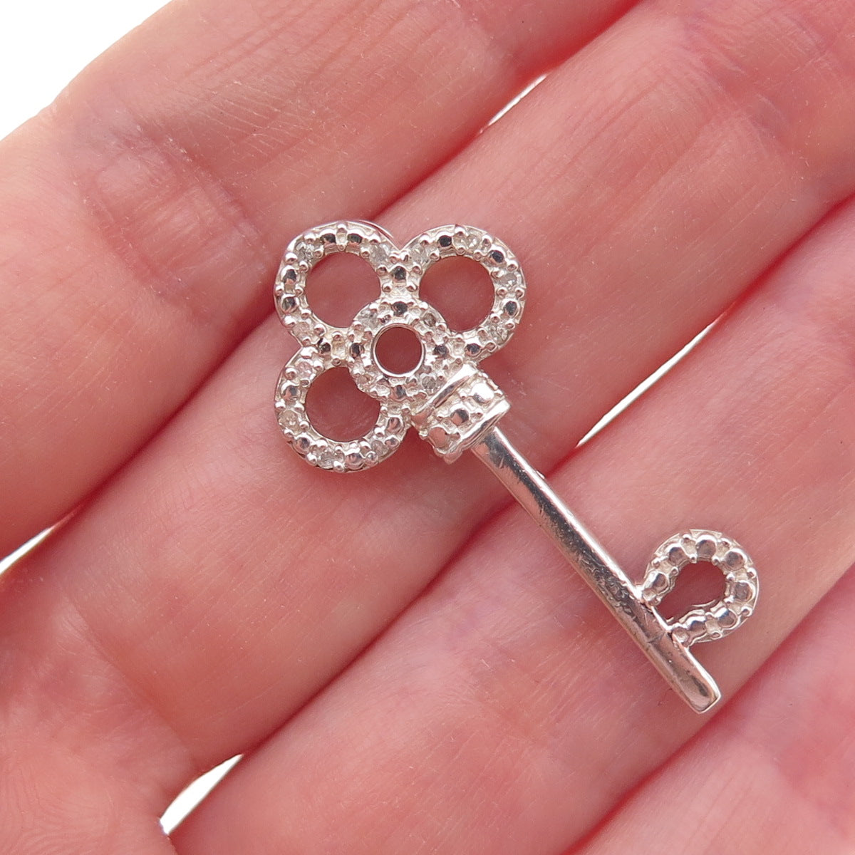 925 Sterling Silver Real Round-Cut Diamond Club Key Slide Charm Pendant