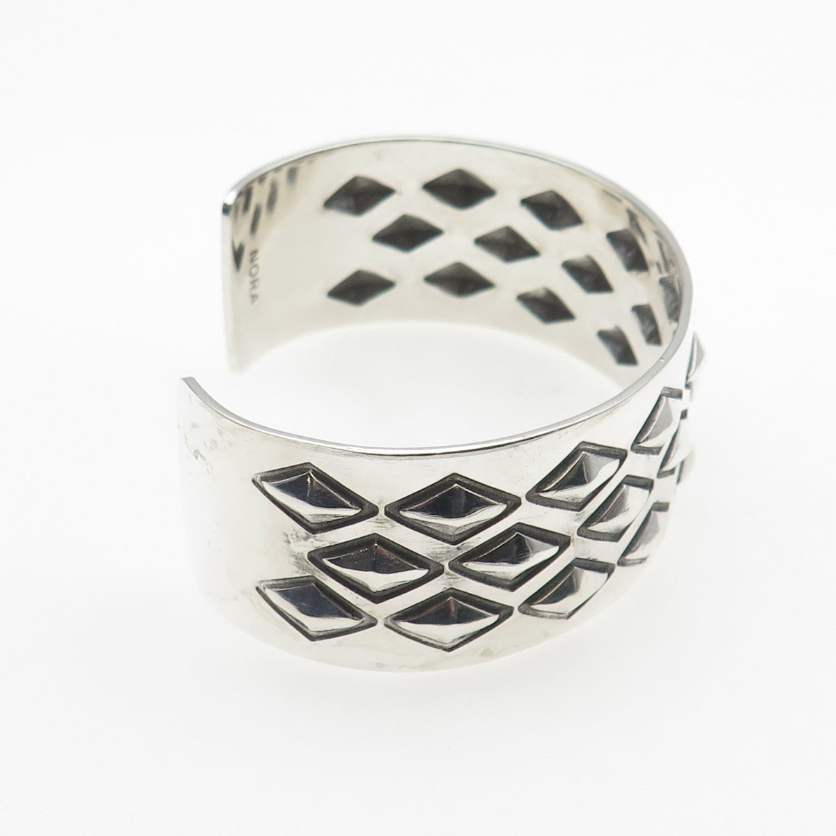 925 Sterling Silver Vintage Diamond-Shape Oxidized Adjustable Bracelet 7.25"