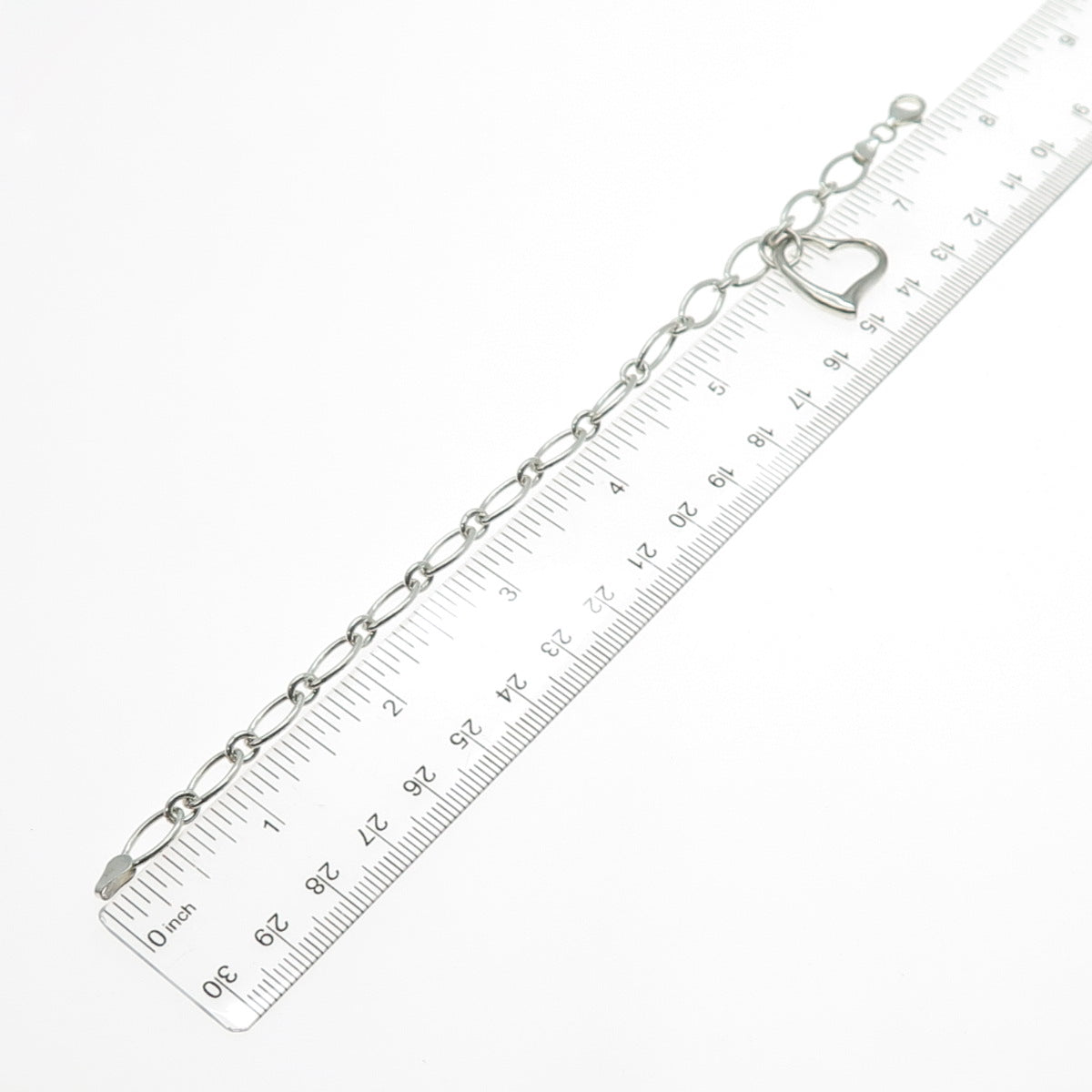 925 Sterling Silver Vintage Italy Heart Dangle Charm Oval Link Bracelet 7.25"