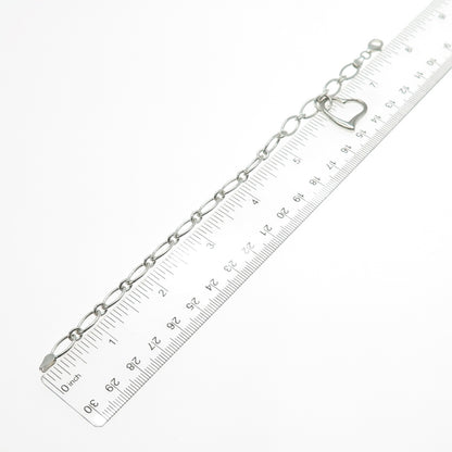 925 Sterling Silver Vintage Italy Heart Dangle Charm Oval Link Bracelet 7.25"