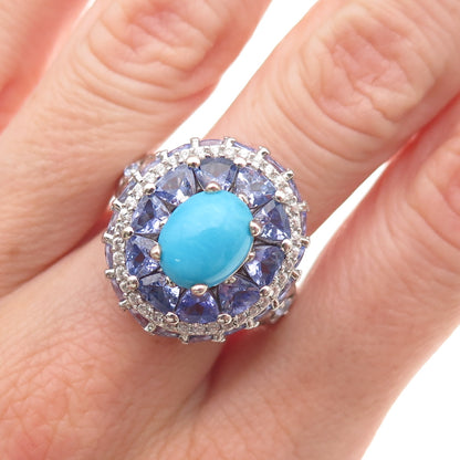 Chuck Clemency 925 Sterling Silver Real Turquoise Tanzanite Topaz Ring Size 8.25