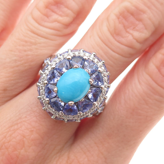 Chuck Clemency 925 Sterling Silver Real Turquoise Tanzanite Topaz Ring Size 8.25