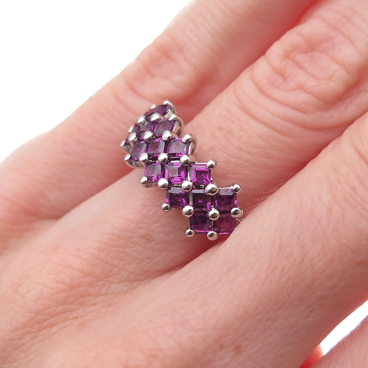 925 Sterling Silver Vintage Real Princess-Cut Amethyst Ring Size 6