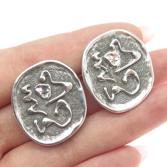 925 Sterling Silver Vintage Modernist Oxidized Clip On Earrings