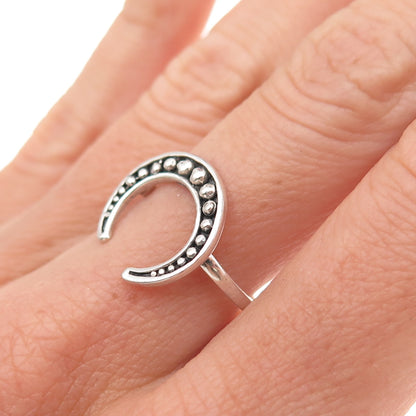 925 Sterling Silver Vintage Crescent Beaded Oxidized Ring Size 7