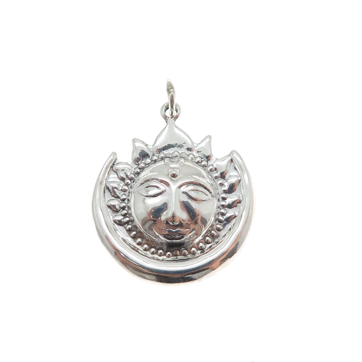 925 Sterling Silver Vintage Eclipse Sun Face & Crescent Moon Charm Pendant