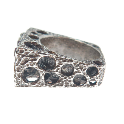 925 Sterling Silver 2-Tone Vintage Real Garnet Modernist Oxidized Ring Size 5