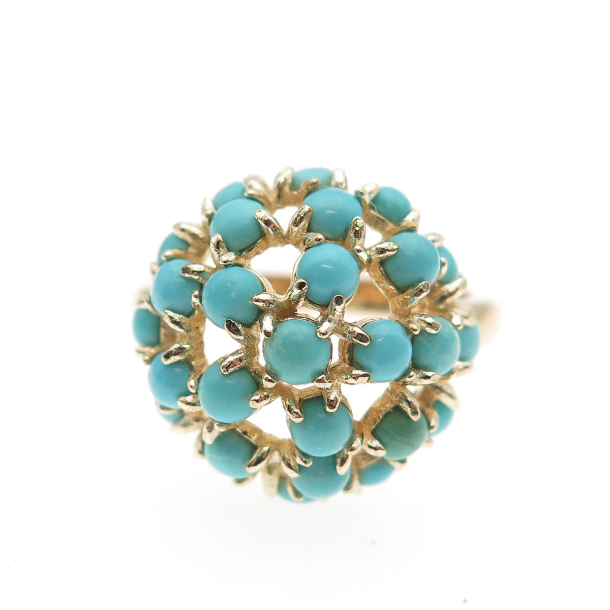 Tehya Oyama 925 Sterling Silver Gold Plated Real Turquoise Dome Ring Size 8.25