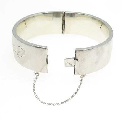 CT NS ATTCH 925 Sterling Silver Antique Art Deco Engraved Bangle Bracelet 7.5"