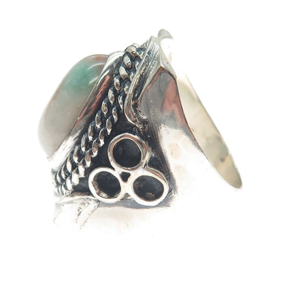 925 Sterling Silver Vintage Real Pear-Cut Amazonite Oxidized Ring Size 11