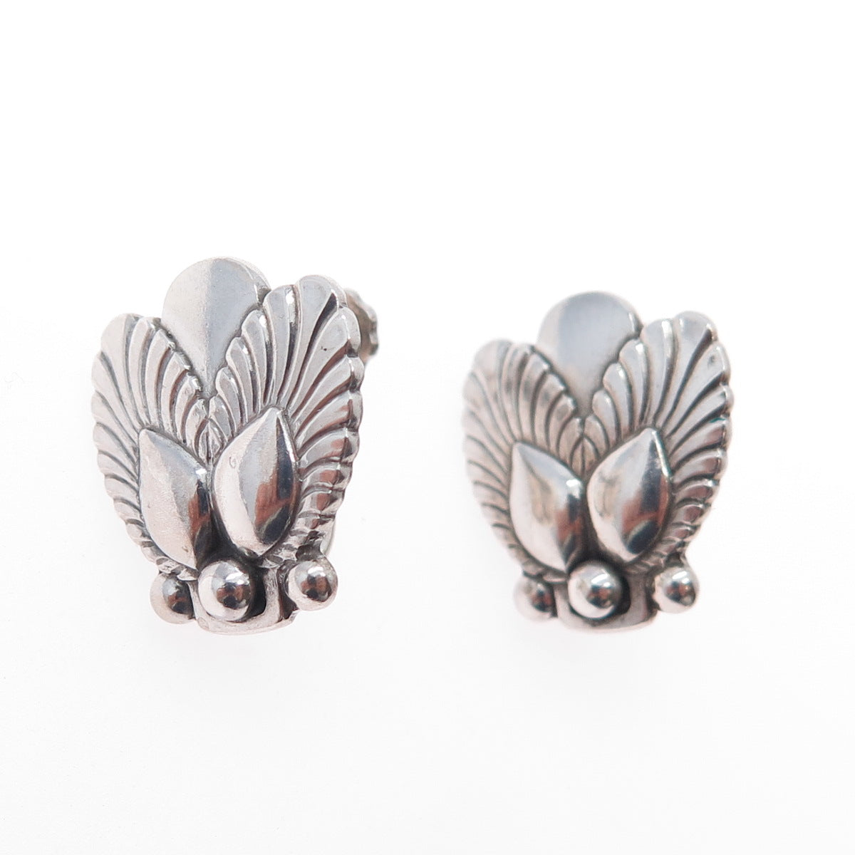 GEORG JENSEN 925 Sterling Silver Antique Denmark Floral Screw Back Earrings #110