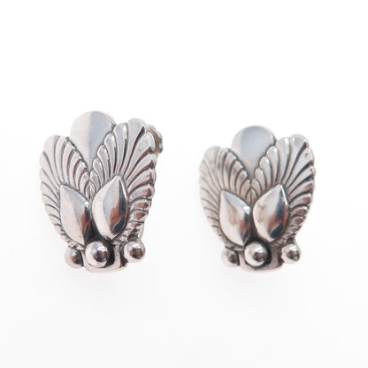 GEORG JENSEN 925 Sterling Silver Antique Denmark Floral Screw Back Earrings #110