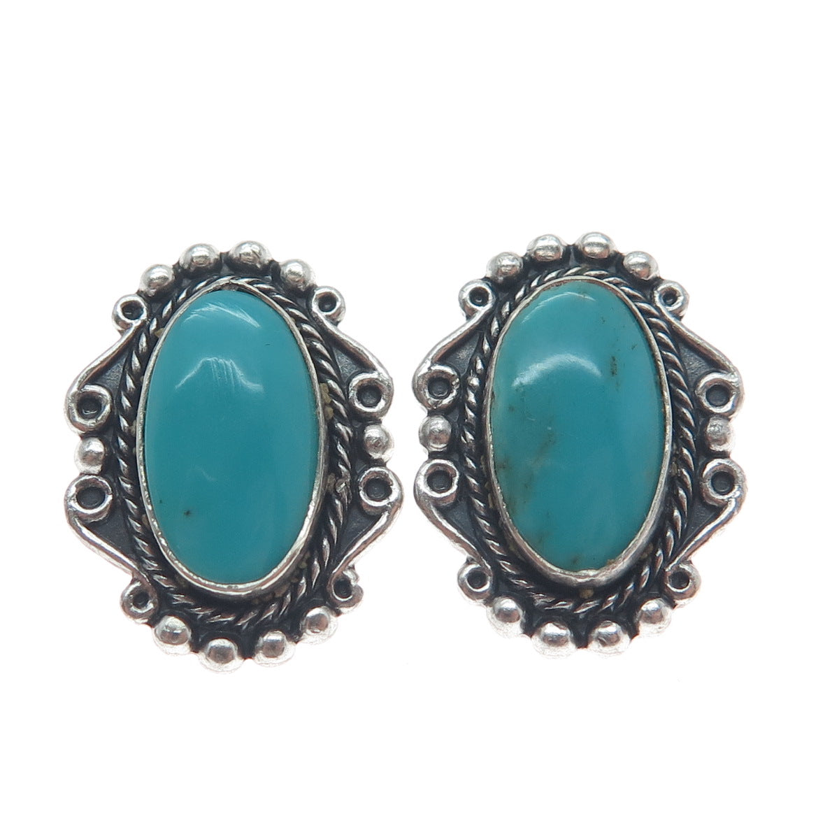 MAISELS INDIAN TRADING Old Pawn 925 Sterling Bisbee Turquoise Clip On Earrings