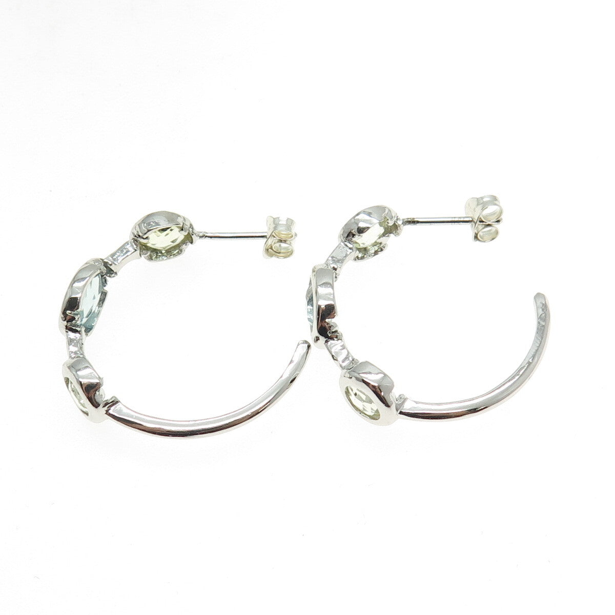 925 Sterling Silver Blue & Green C Z Half Hoop Earrings