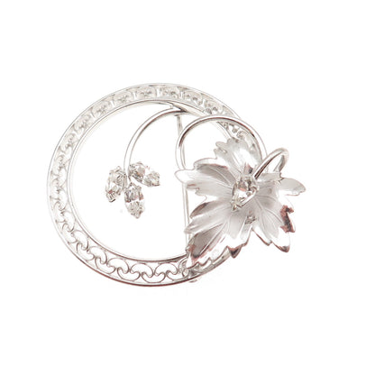 Carl Art 925 Sterling Silver Vintage Rhinestone Floral Leaf Pin Brooch