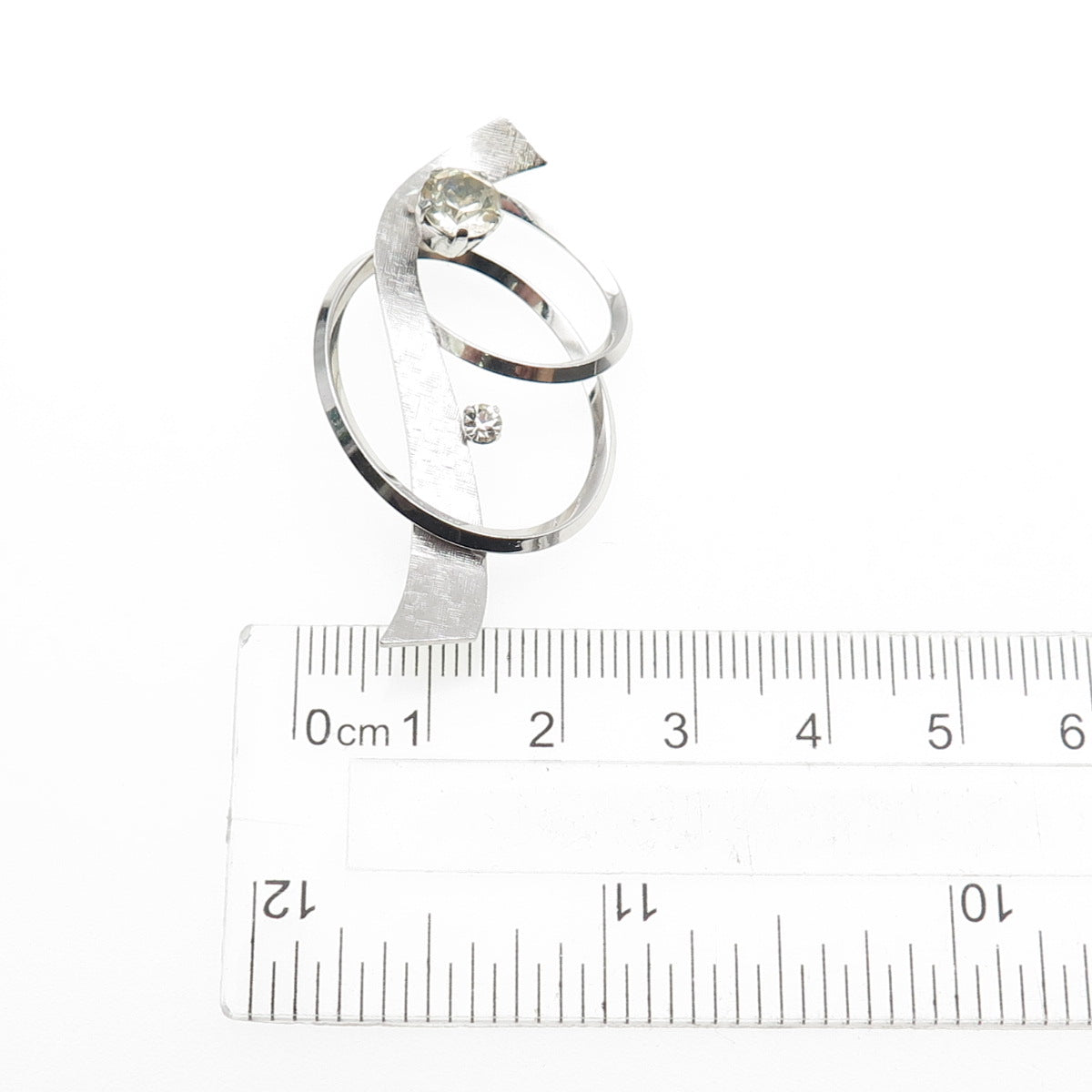 VAN DELL 925 Sterling Silver Antique Art Deco Rhinestone Swirl Pin Brooch
