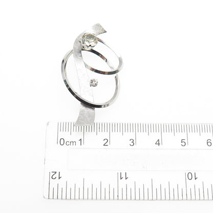 VAN DELL 925 Sterling Silver Antique Art Deco Rhinestone Swirl Pin Brooch