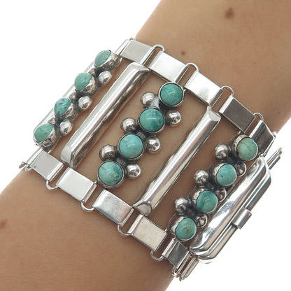 925 Sterling Vintage Mexico Royston Turquoise Snake Eye Heavy Bracelet 7.5"