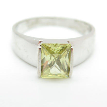 925 Sterling Silver Lemon Radiant-Cut Shaped C Z Ring Size 8.25