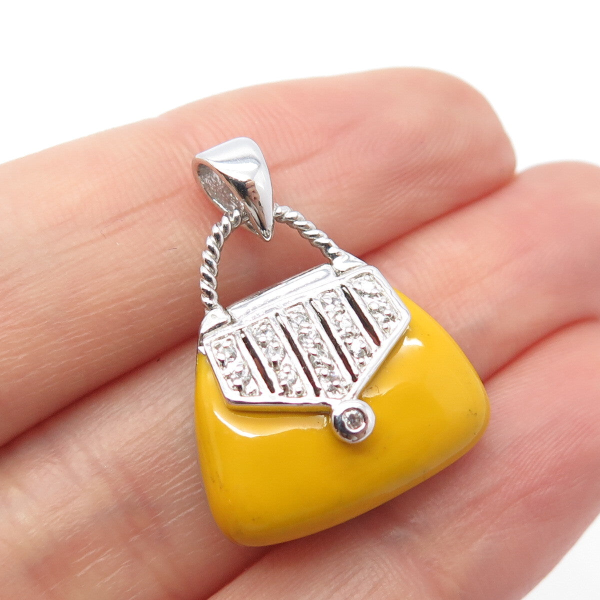 925 Sterling Silver C Z & Enamel Lady's Bag Charm Pendant