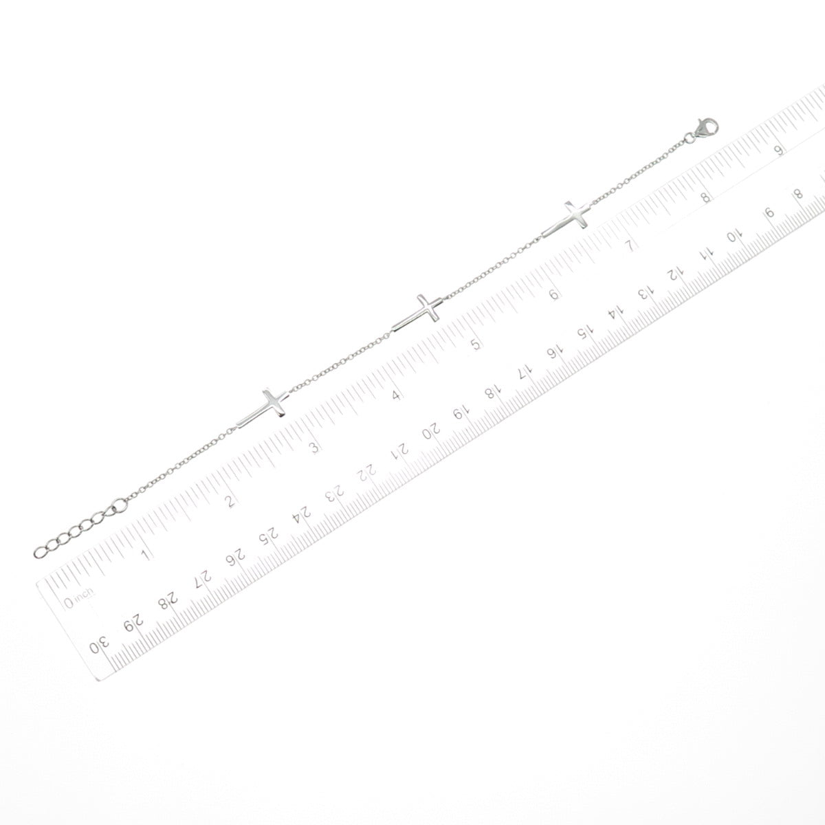 925 Sterling Silver Cross Station Cable Link Bracelet 7.25-8.25"