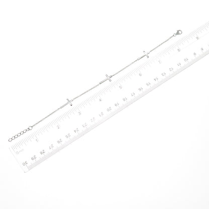 925 Sterling Silver Cross Station Cable Link Bracelet 7.25-8.25"