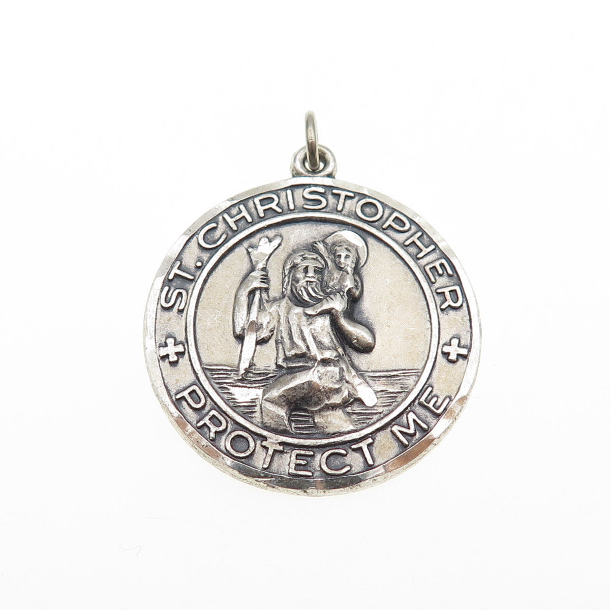CREED 925 Sterling Silver Vintage Engraved St. Christopher Medal Charm Pendant