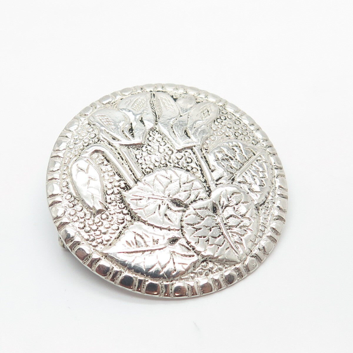 800 Silver Vintage Floral Leaf Pin Brooch