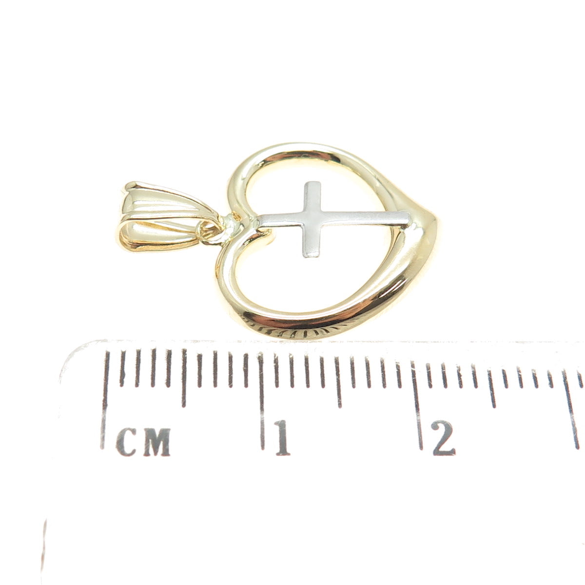 14K Yellow & White Gold Heart Cross Minimalist Charm Pendant