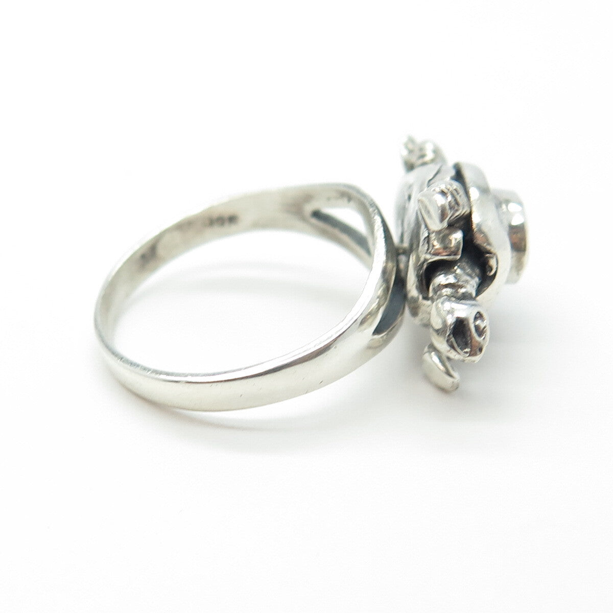 925 Sterling Silver Vintage Real Black Onyx Gemstone Turtle Ring Size 6.75