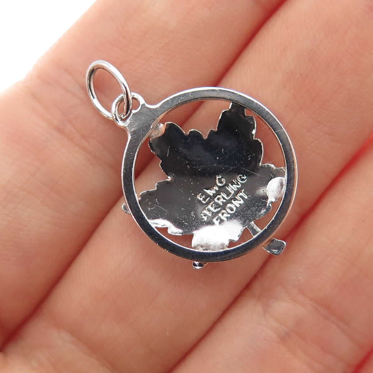 925 Sterling Silver Front Vintage EMC Maple Leaf Minimalist Charm Pendant