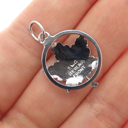 925 Sterling Silver Front Vintage EMC Maple Leaf Minimalist Charm Pendant