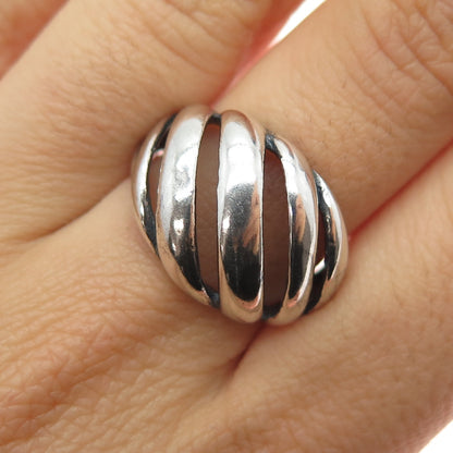 KABANA 925 Sterling Silver Vintage Modernist Ribbed Oxidized Ring Size 8