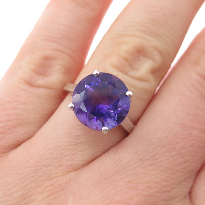 925 Sterling Silver Vintage Real Round-Cut Amethyst Ring Size 7