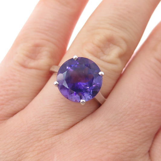 925 Sterling Silver Vintage Real Round-Cut Amethyst Ring Size 7