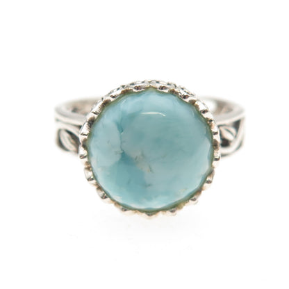 Noa Zuman 925 Sterling Silver Vintage Real Larimar Oxidized Ring Size 10