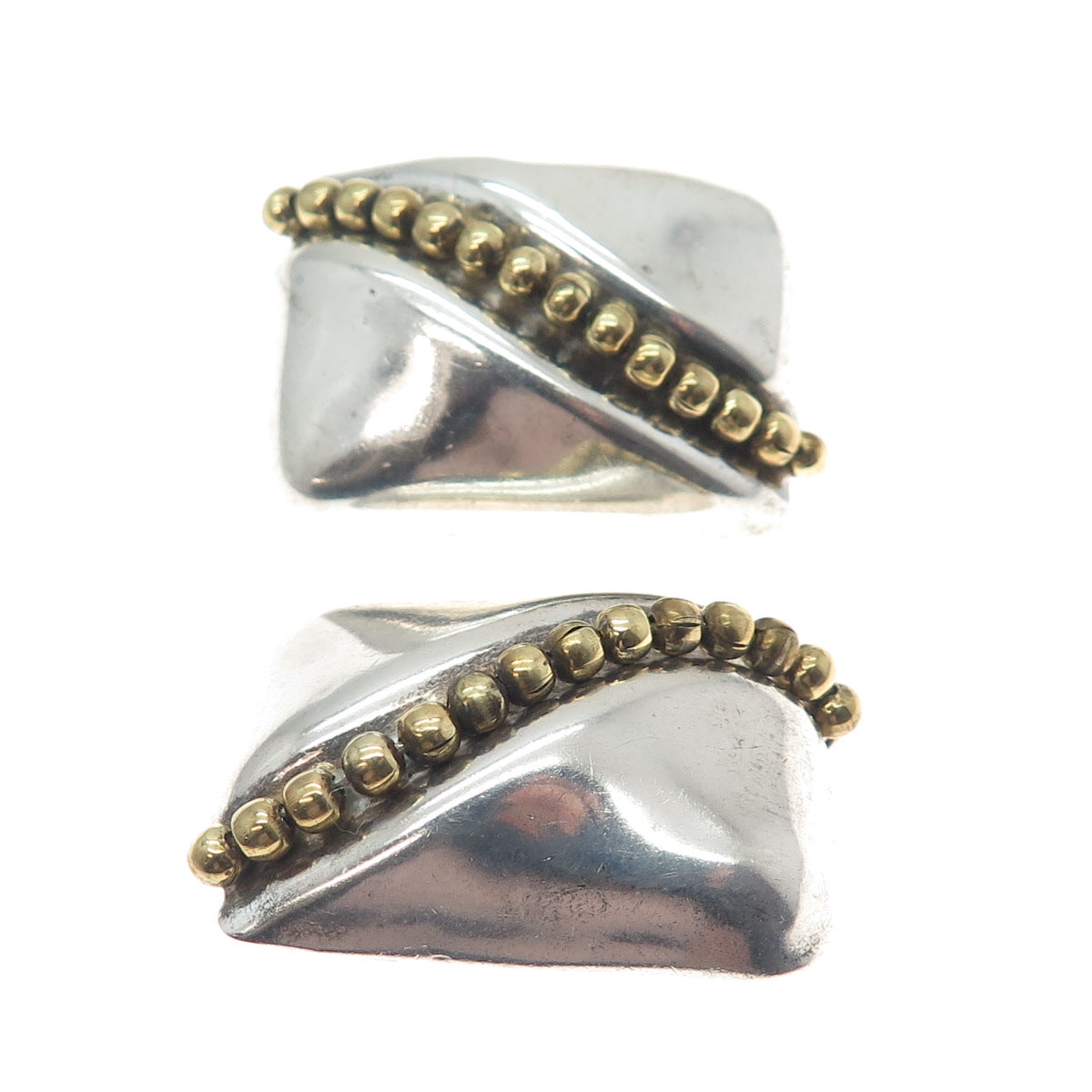 ORQUIDIA 950 Silver 2-Tone Vintage Mexico Modernist Beaded Clip On Earrings