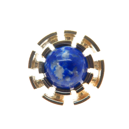 OSTBY & BARTON 925 Sterling Silver Gold Plated Vintage Real Lapis Sun Lapel Pin