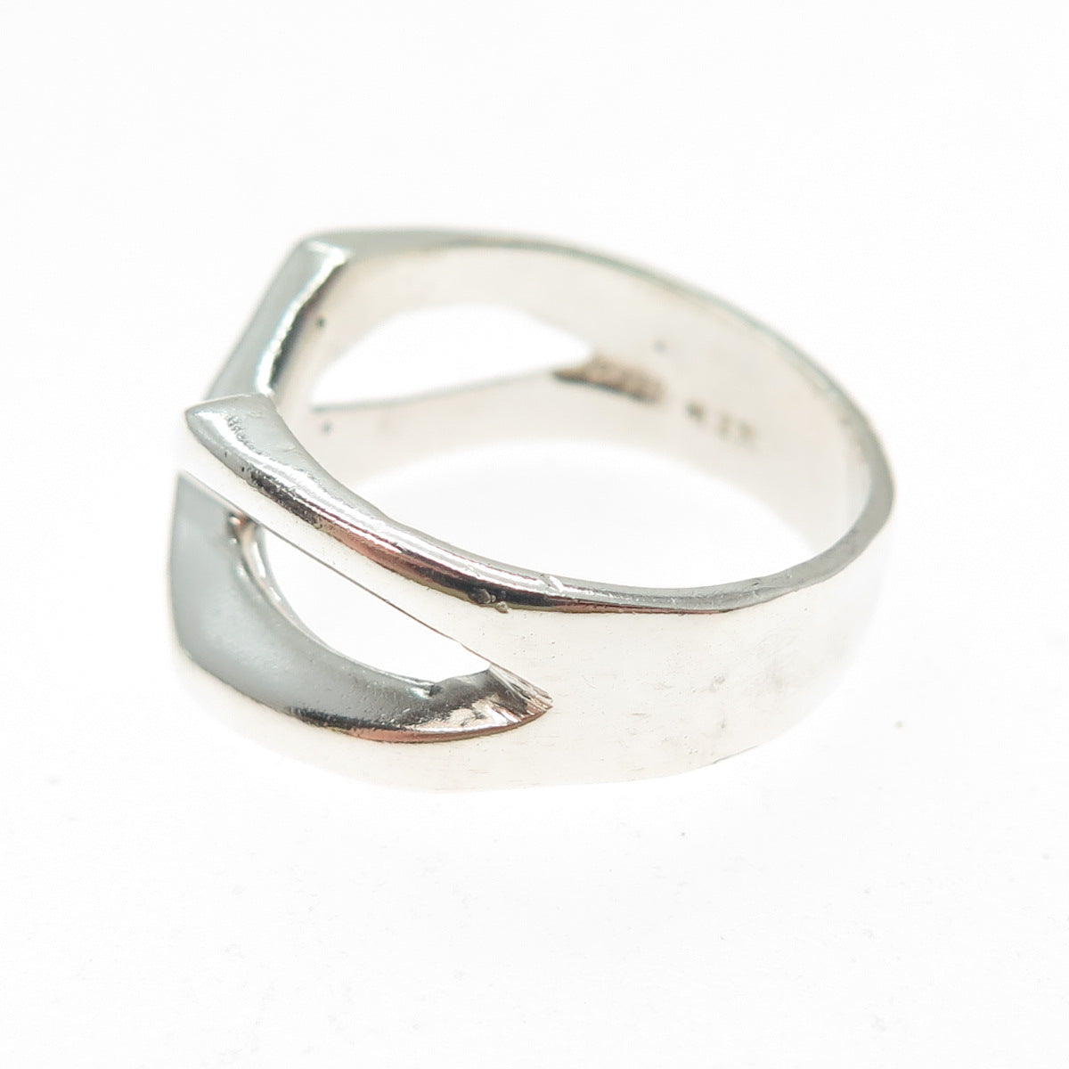 925 Sterling Silver Vintage Mexico Modernist Letter X Crisscross Ring Size 8.25