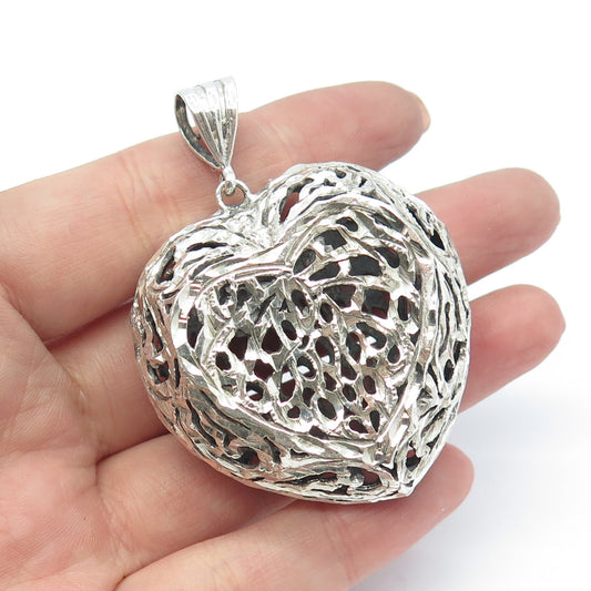 925 Sterling Silver Vintage Ornate Puffy Heart Pendant