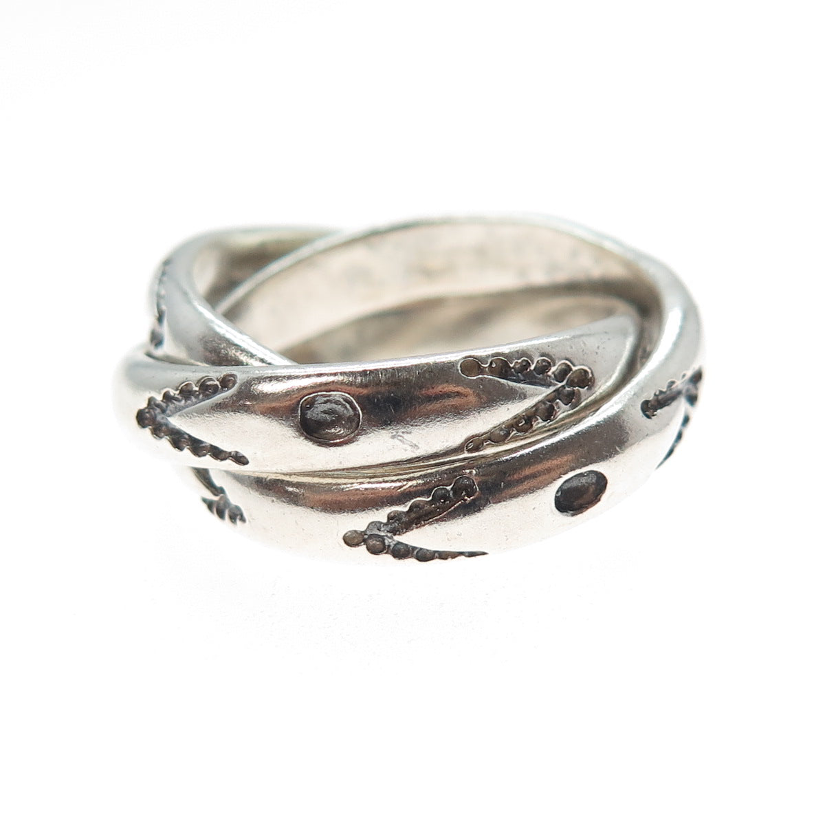 925 Sterling Silver Vintage Arrow Interlocked Trinity Band Ring Size 10.25
